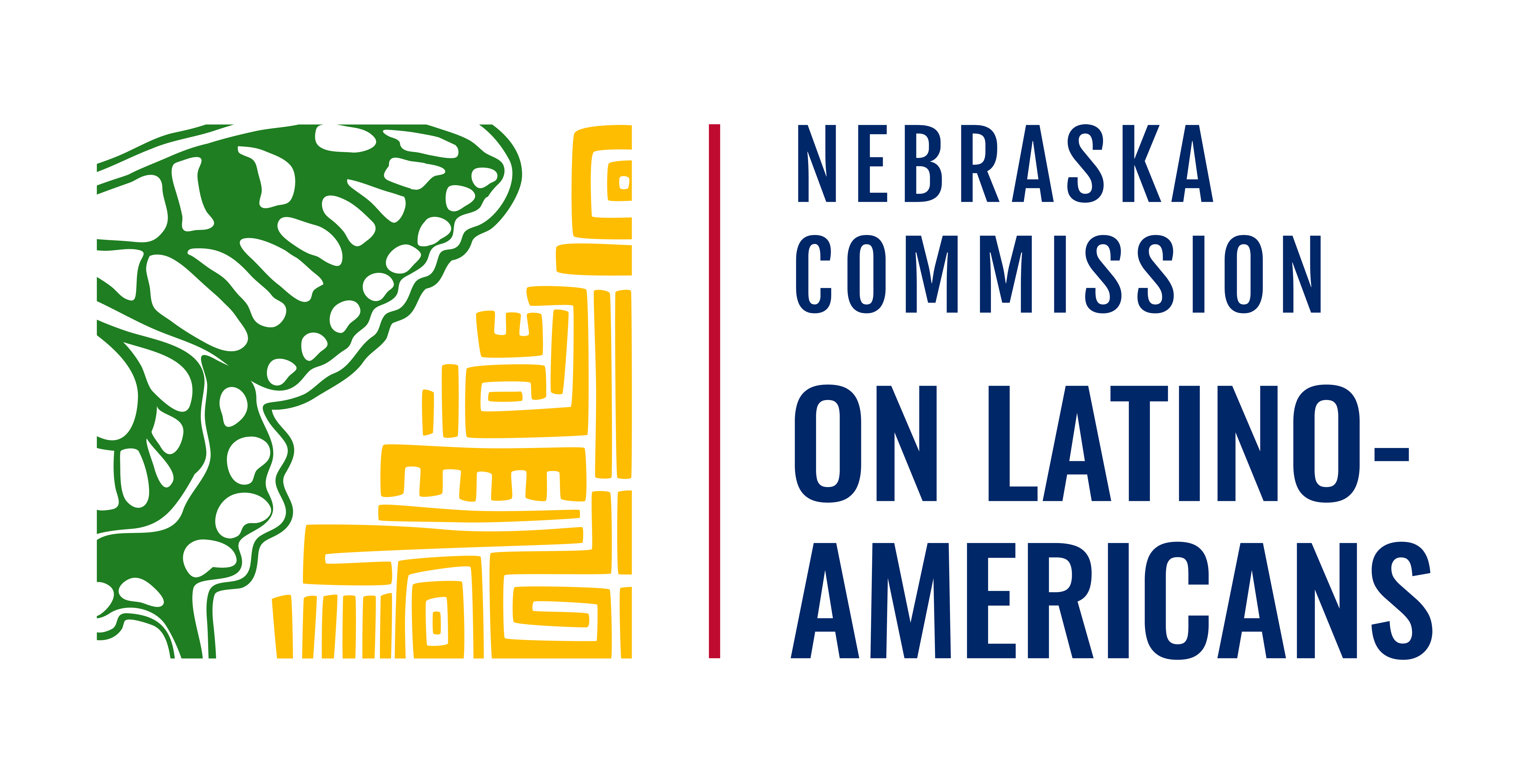 Nebraska Commission on Latino Americans Logo with a green butterfly